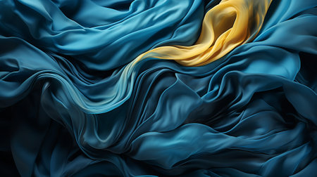 Vibrant strokes of blue and yellow dance across the fabric, creating a mesmerizing fractal masterpiece that blurs the lines between painting and textile artの素材