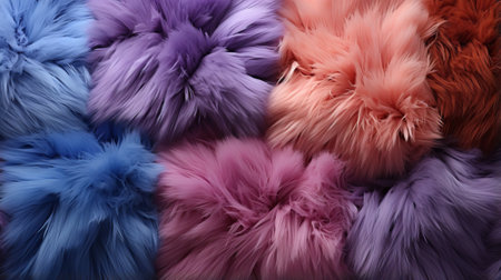 A vibrant collection of fuzzy creatures, dressed in fashionable fur clothing and adorned with furry scarves, bring a playful and whimsical touch to the sceneの素材