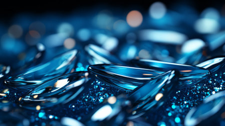 The crisp, clear water droplet delicately rests on the smooth surface of the glass, mesmerizing with its vibrant blue hueの素材