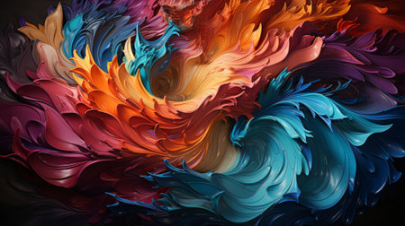 Vibrant layers of swirling acrylic paint come together in a mesmerizing fractal display, evoking feelings of modernity and abstract beauty in this stunning piece of artの素材