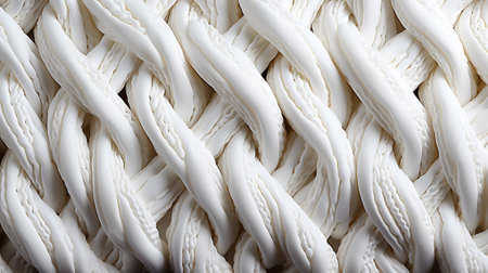 A detailed view of intricately woven white ropes creates a sense of unity and strength in its braided formationの素材