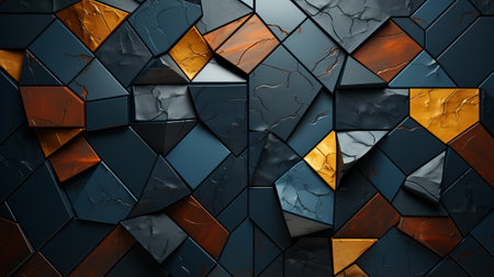A vibrant 3D image of a shattered glass wall showcases a captivating combination of blue and orange hues, captivating the eye with its dynamic and fractured compositionの素材