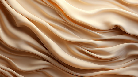 Close-up shot of a smooth and shiny light beige silk fabric draped over a surface, showcasing its luxurious texture and elegant appearanceの素材