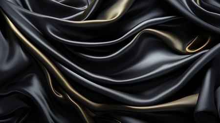 A luxurious black and gold silk fabric gleams with a sleek texture, exuding elegance and beauty. Perfect for adding a touch of sophistication to any designの素材