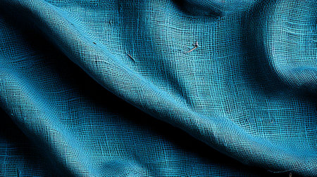 Luxurious and elegant, this image features a deep blue, almost black, piece of smooth, shiny fabric made of lightweight material like silk or chiffon, with wrinkles and creases that add dimensionの素材