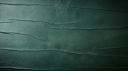 A grey abstract design emerges from the green cracked leather, evoking a sense of rugged elegance and hinting at hidden depths beneath the surfaceの素材