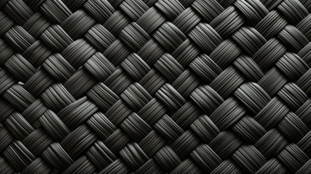 An intricate monochrome design, carefully woven into a wicker fabric, captures the essence of texture and symmetry in this close-up shotの素材