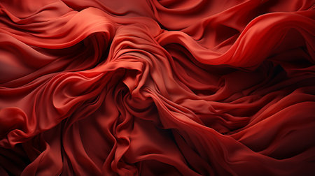 A captivating piece of abstract art, showcasing the intertwining of maroon and peach hues on a billowing red fabric, evoking a sense of movement and depthの素材