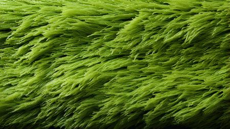 A vibrant patch of green moss thrives amidst the lush grass, capturing the essence of growth and vitality in natureの素材
