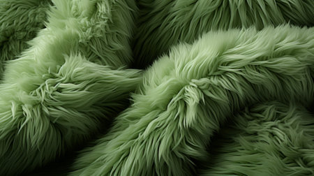 A cozy corner of comfort, the green fur blanket invites you to snuggle up and stay warm insideの素材