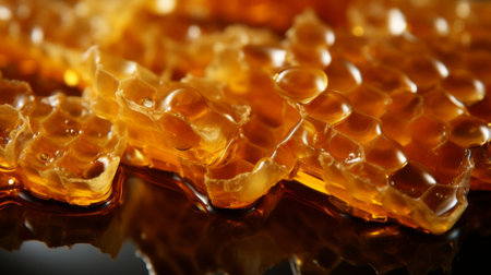 A vibrant honeycomb adorned with golden drops of honey, reminiscent of a bustling beehive in the midst of summerの素材