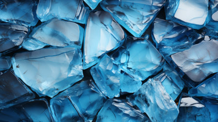 A stunning image of a collection of serene, azure ice fragments, floating peacefully on a shimmering seaの素材