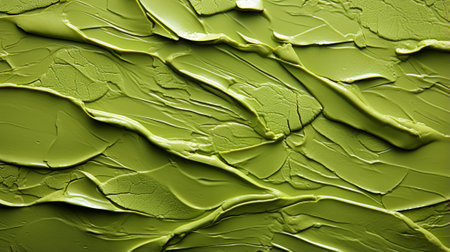 A vibrant green paint drips and swirls on a surface, resembling abstract plant leaves and evoking feelings of growth and natural beautyの素材