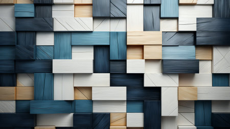 A mesmerizing masterpiece of geometric perfection, the wall of wood blocks stands tall, embodying both the strength of building and the beauty of abstract artの素材