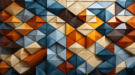 Vibrant triangles cascade in perfect symmetry, creating a mesmerizing display of abstract art and geometric design, bursting with color and energyの素材