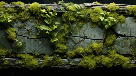 A verdant moss thrives on a decaying piece of wood, embodying the resilience and beauty of nature in the great outdoorsの素材