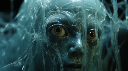 A portrait of vulnerability and strength, capturing the intricacies of human emotion through a close-up of a faceの素材