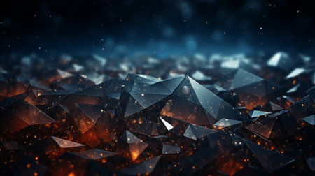 A mesmerizing night sky filled with a cluster of mysterious black triangles adorned with bursts of fiery orange and speckled with the dark shades of the nightの素材