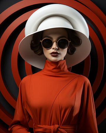A stylish woman stands out in a crowd with her bold red dress and sunglasses, exuding confidence and capturing the essence of fashion and individualityの素材