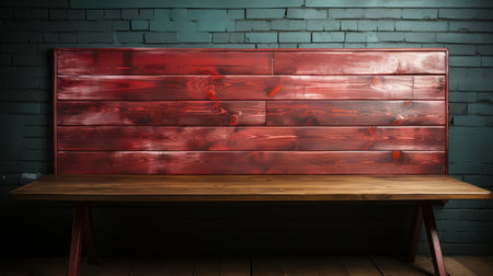 A vibrant red hardwood plank adorns a wall shelf, adding warmth and character to the indoor furniture ensembleの素材