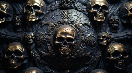 A menacing circle of skulls, a haunting reminder of death and the cycle of lifeの素材