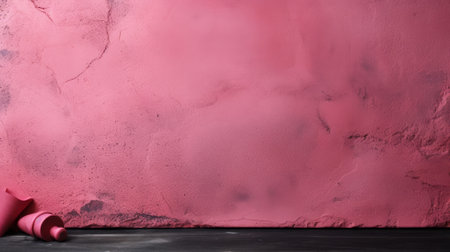 A vibrant maroon wall stands tall against a sleek black floor, evoking a sense of boldness and sophistication in this strikingly modern spaceの素材