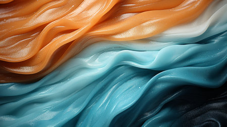 A mesmerizing blend of teal and fabric creates a stunning swirl of blue and orange, evoking a sense of movement and harmonyの素材