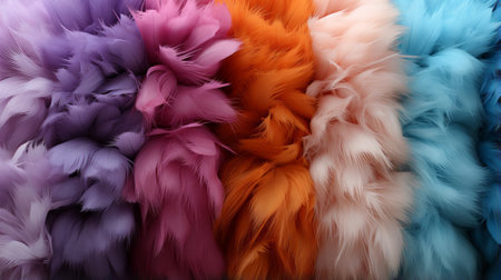 A vibrant burst of magenta and pink feathers intertwined with delicate flower petals, cascading elegantly over a flowy scarfの素材