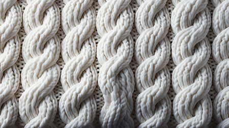Soft strands of yarn twist together, forming a delicate yet strong rope of pure white fibersの素材