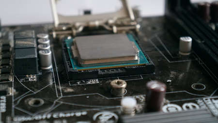 Close-up of a computer processor on the motherboard. High quality photoの写真素材