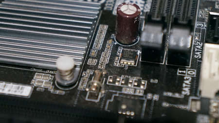 Close-up of electronic circuit board. Electronic computer hardware technology.の写真素材