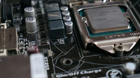 Close-up of the electronic components on the motherboard. Technology conceptの写真素材