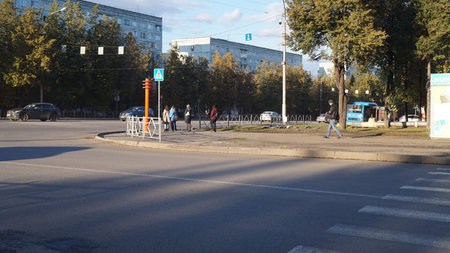 People walk on the street in Moscow.