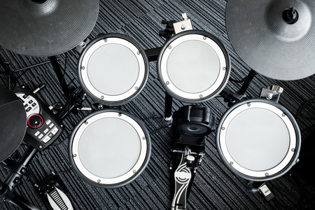 Top view of Electronic drum set in a small roomの写真素材