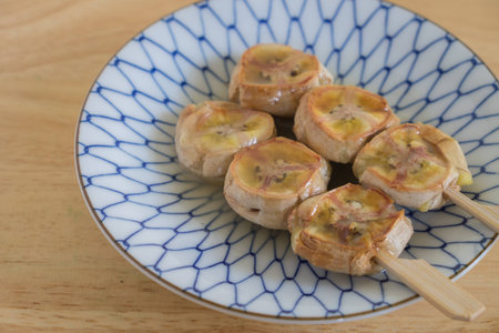 Thai style dessert roasted bananaの写真素材