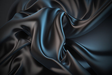 Closeup of rippled black silk fabric, 3d render illustrationの素材