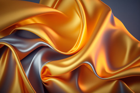 Closeup of rippled golden silk fabric, 3d renderの素材