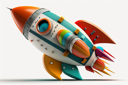 Rocket on white background. 3D illustration. 3D rendering.の素材