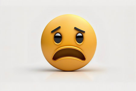 Emoticon with sad face on white background. 3d illustrationの素材