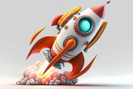 Rocket in white background. 3d illustration. Space travel concept.の素材