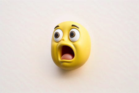 Emoticon with surprised expression on white background. 3d illustrationの素材