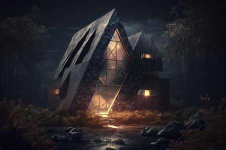 Mysterious dark house in the forest. 3D rendering.の素材