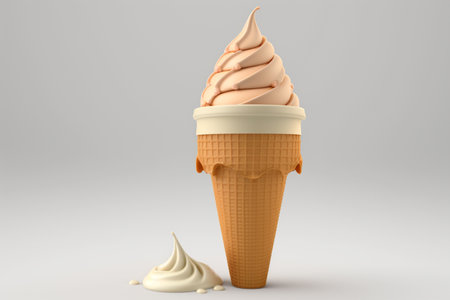 Ice cream cone on a gray background. 3d render illustration.の素材