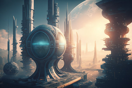Futuristic Sci-Fi City. 3D Rendering.の素材