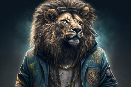 Portrait of a male lion in the style of steampunk.の素材