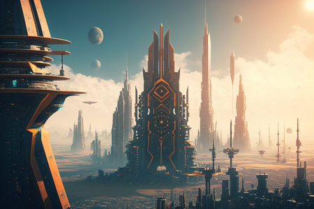 Futuristic city. 3d illustration.の素材