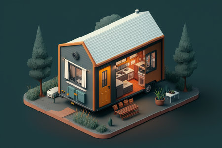 3d isometric house on the street. 3d illustration.の素材
