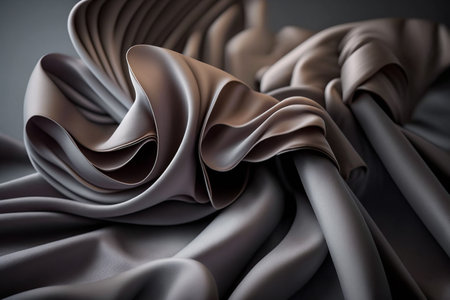 close up of  a pile of folded silk fabric on gray backgroundの素材