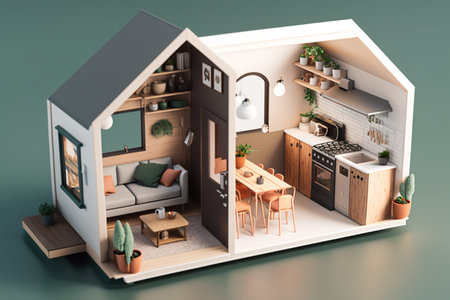 interior of the house isometric view 3d rendering image.の素材