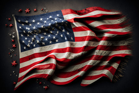 American flag and confetti on black background. 3D rendering.の素材